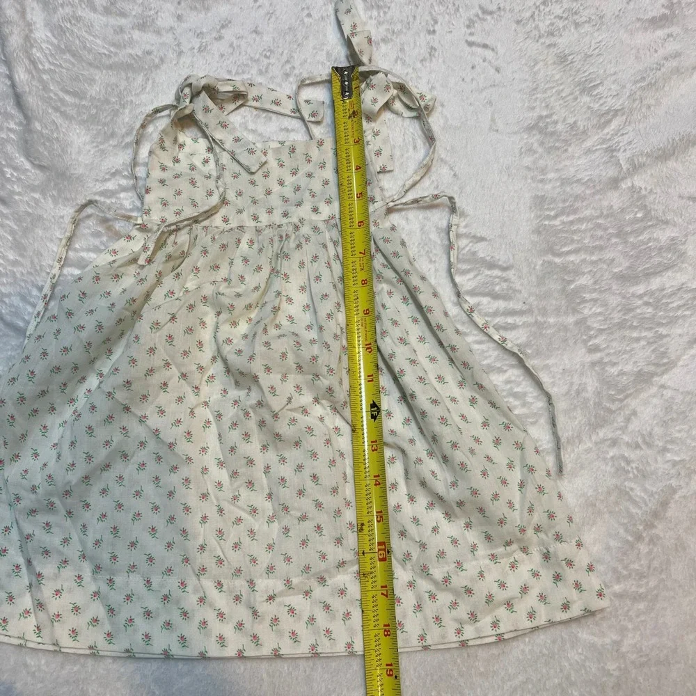 Handmade Vintage Kids Floral Pinafore Green Sprig Tie Strap 18-24 months